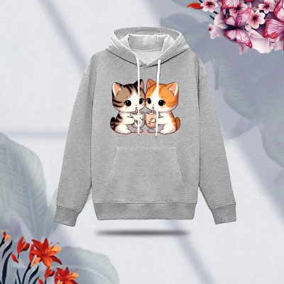 Premium Comfortable (Cat Couple-Gray) Ladies winter hoodie